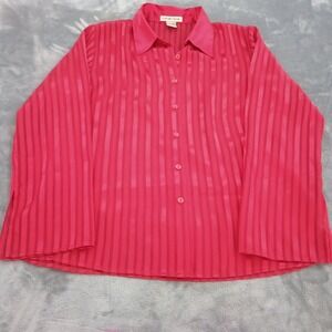 Womens Sheer Button Up Blouse Shirt Top Womens Medium Red Tonal Striped Boxy